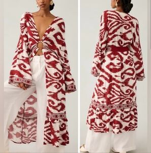 Anthropologie Printed Front Ring Kaftan Cover-Up Kimono